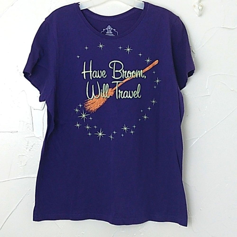 Halloween T Shirt Size 2X  Have Broom Will Travel Graphics Sparkle Purple TShirt